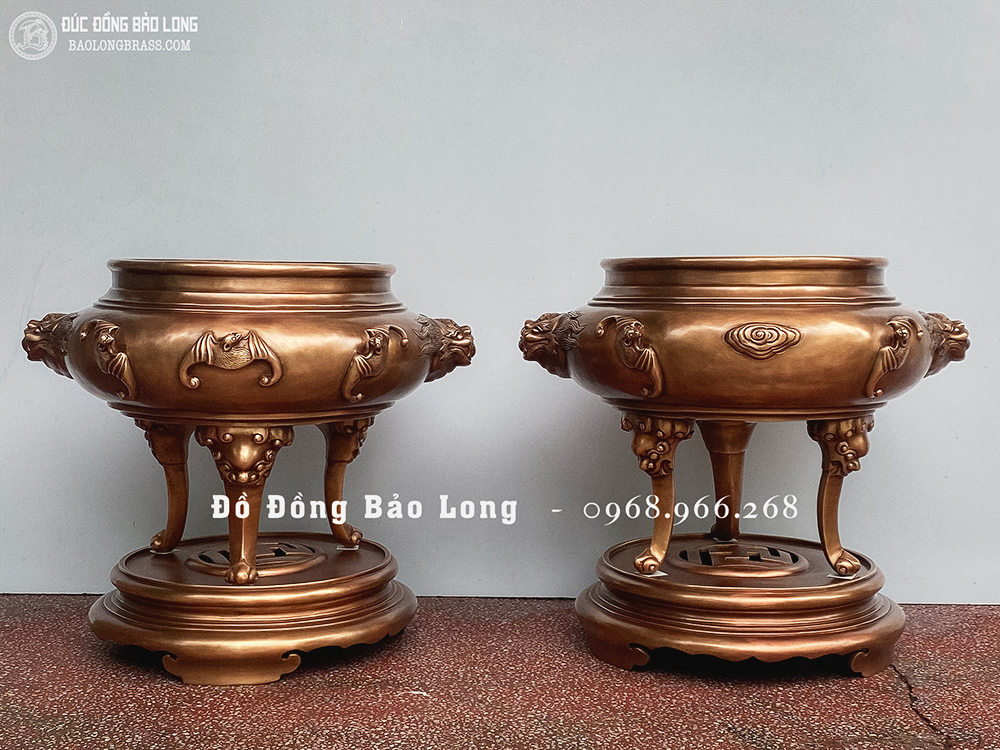Lư Xông Trầm Bằng Đồng Đỏ Cao 50Cm Màu Trầm Cổ