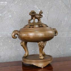 Lư Xông Trầm Chân Dơi Phúc Bằng Đồng Vàng Cao 27Cm Màu Giả Cổ