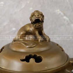 Lư Xông Trầm Đế Lá Sen Bằng Đồng Vàng Cao 33Cm