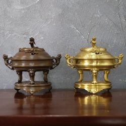 Lư Xông Trầm Nắp Rồng Cuộn Bằng Đồng Cao 24Cm