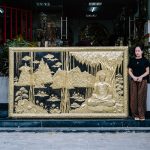 tranh Phật Thích Ca Mâu Ni ngồi thiền bằng đồng vàng Khổ 2m61 x 1m55 khung liền đồng