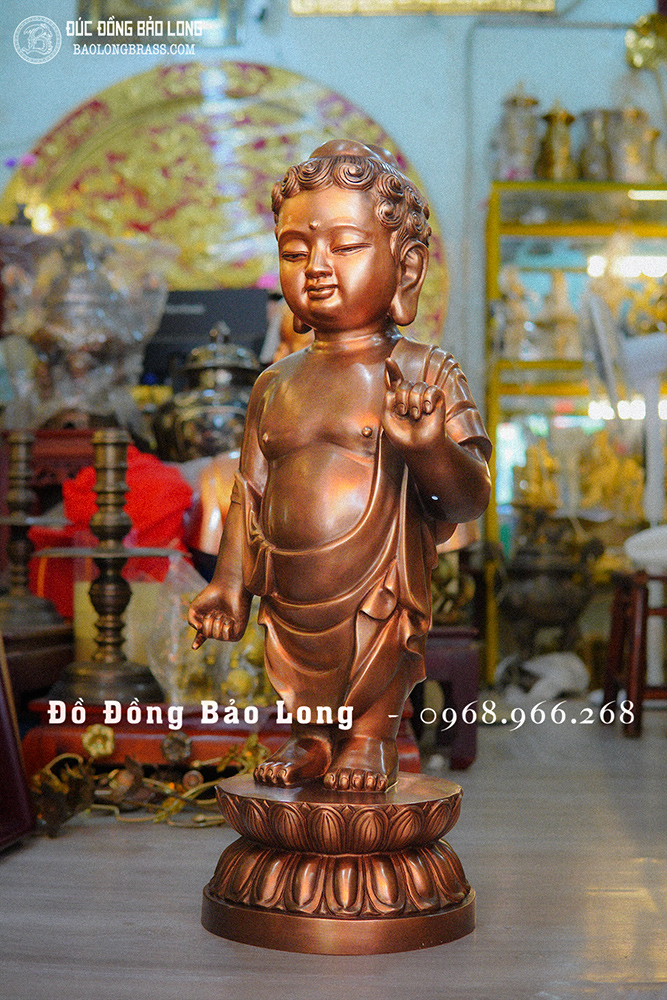 Tượng Đức Phật Thích Ca Đản Sinh Bằng Đồng Đỏ Cao 81Cm