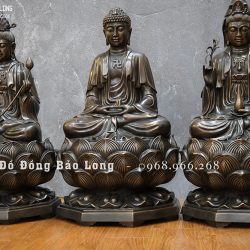 Bộ tượng Tây Phương Tam Thánh bằng đồng đỏ cao 69cm