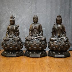 Bộ Tượng Tây Phương Tam Thánh Bằng Đồng Đỏ Cao 69Cm